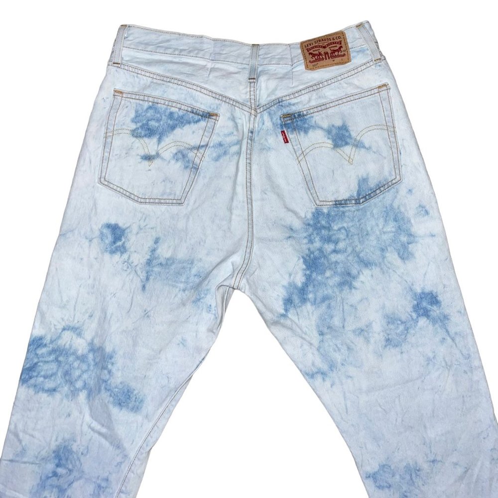 Levis 501 Button Fly Straight Leg Jeans Mens 32 25 Bleached Stonewash Pockets - Picture 6 of 8